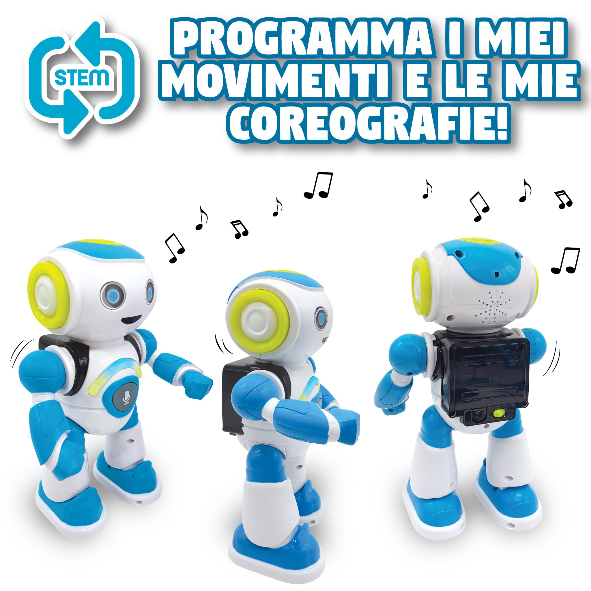 Lexibook, Powerman Jr., Robot giocattolo intelligente interattivo che legge nella mente giocattolo per bambini che ballano musica, Blu, ROB20IT