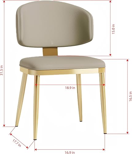 Vista 20 de Juego de 2 sillas de comedor, modernas patas doradas de piel sintética para comedor, cocina, comedor (beige)