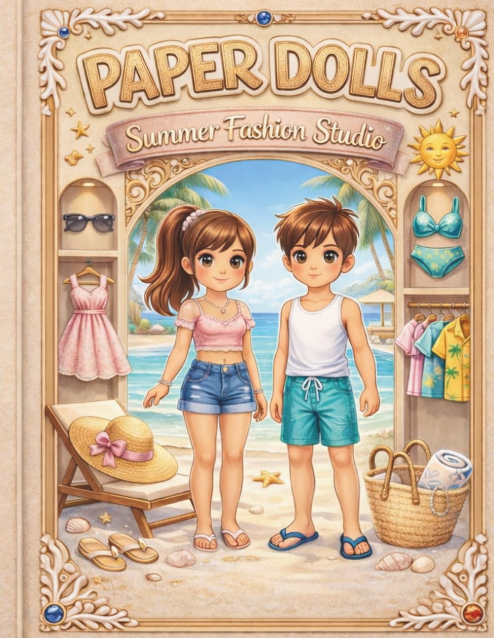 Paper Dolls: Summer Fashion Studio: Cut Out and Dress Up Luna & Leo with Beach Outfits, Tropical Clothes and Creative Fashion Play (Vintage papel dolls cozy claudia studio)