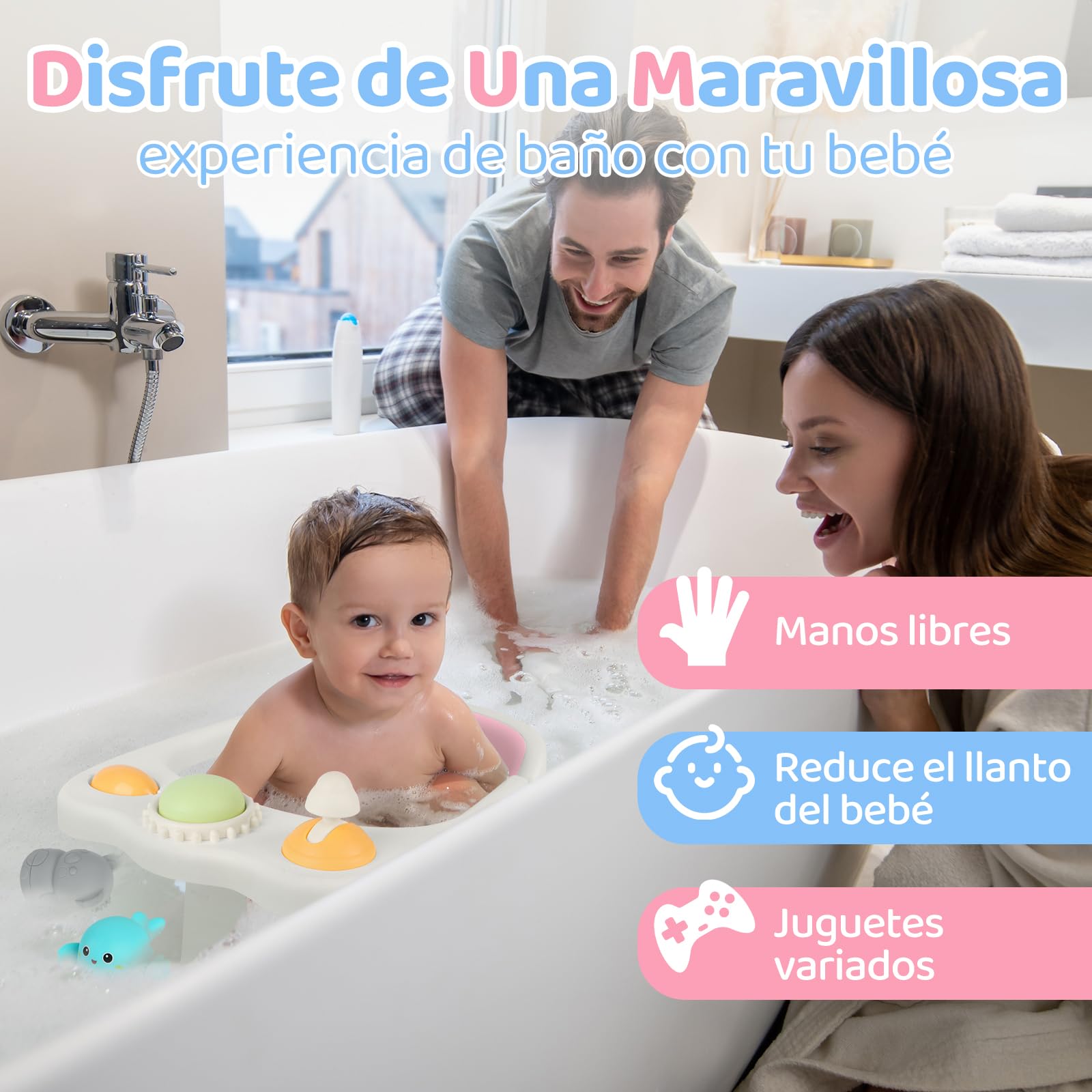 Aragallant Asiento de Baño para Bebé de 6+ meses, Silla Bañera Bebé Antideslizante, Asiento Ducha Bebe con 4 Ventosas, Silla para Ducha de Bebe con Juguetes, Soporte Bañera Bebe (Rosa)