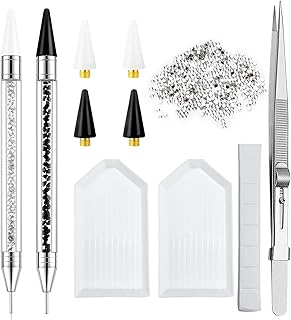 LIGHT RAIN Rhinestone Picker Tool - 2pcs Dual-head Bedazzling Pen with 4 Wax Tips, 8pcs Clay, Adjustable Precision Tweezers, 1400pcs Rhinestones and 2pcs Organizer Tray Kit for Nail Art