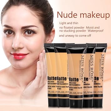Foundation Makeup Smooth Makeup Base Face Liquid Foundation Matte Wear Concealer Cover Cream Liquid Foundation Makeup (Beige 5)