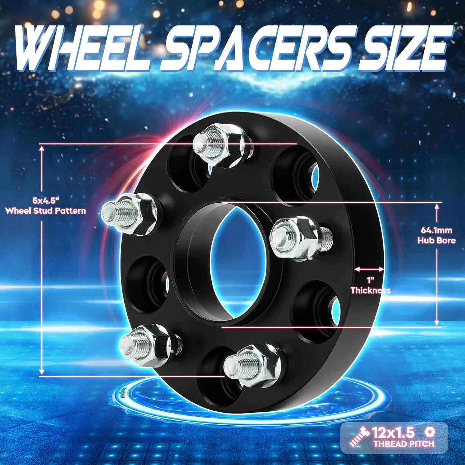 TadaMark 5x4.5 1in Hubcentric Wheel Spacers, 5x114.3mm Forged 5 Lugs Adapters, Fit for Acura CL 2001-2003, for CSX 2006-2011, for ILX 2013-2021, for RDX 2007-2021, 64.1mm Bore with M12x1.5 Studs 4pcs