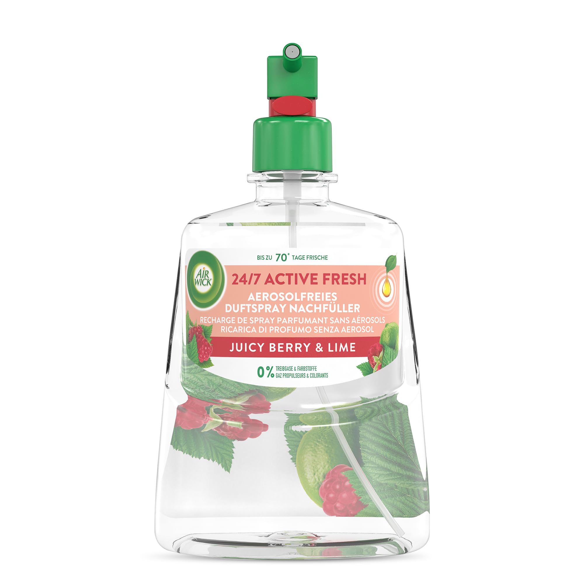 Air Wick Active Fresh – Aeorosolfreier, automatischer Lufterfrischer – Raumduft Juicy Berry & Lime – 4 x 228 ml Nachfüller