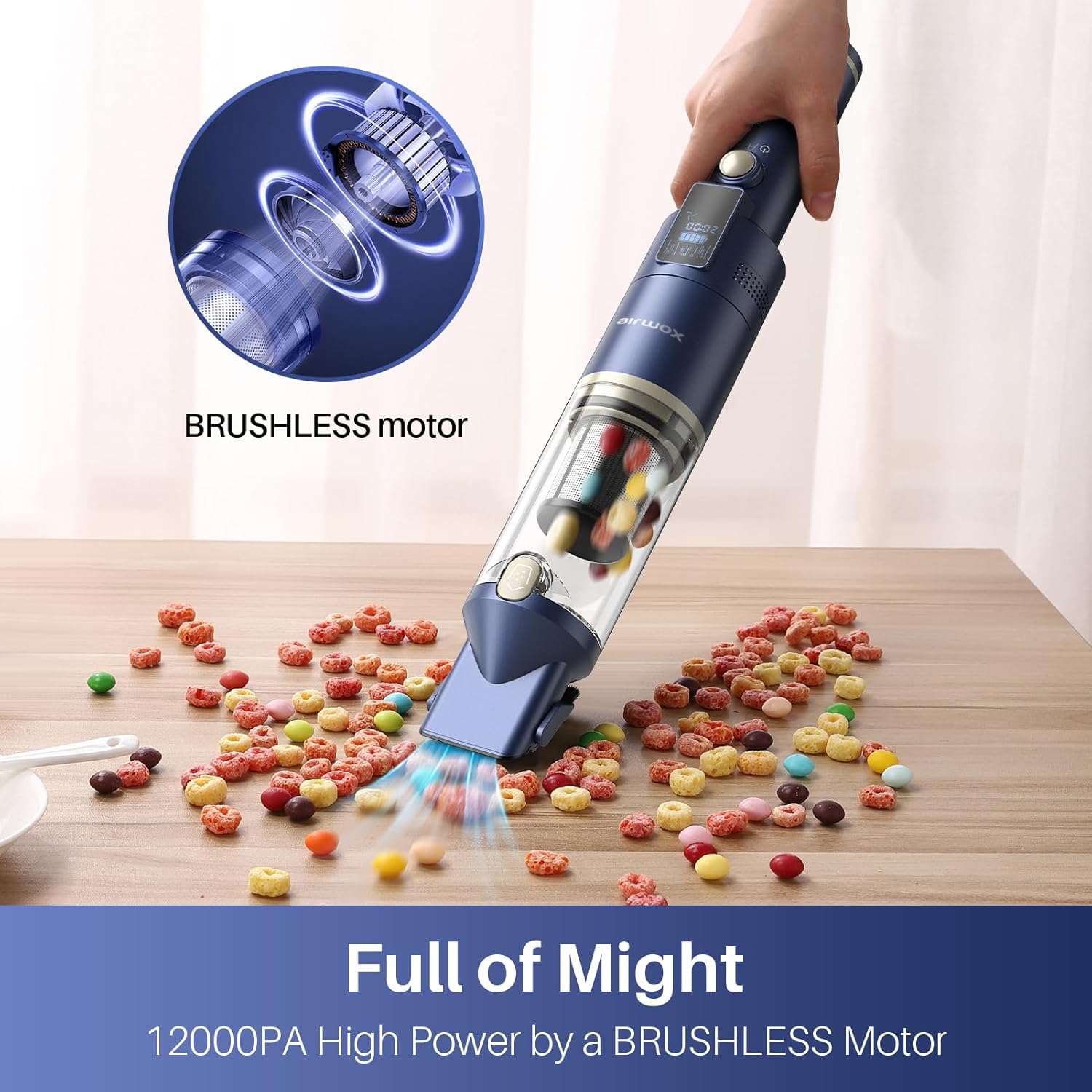 Cordless Handheld Vacuum, 12KPA High Power Hand held Vacuum with Brushless Motor and LED Screen, for Car and Home Cleaning