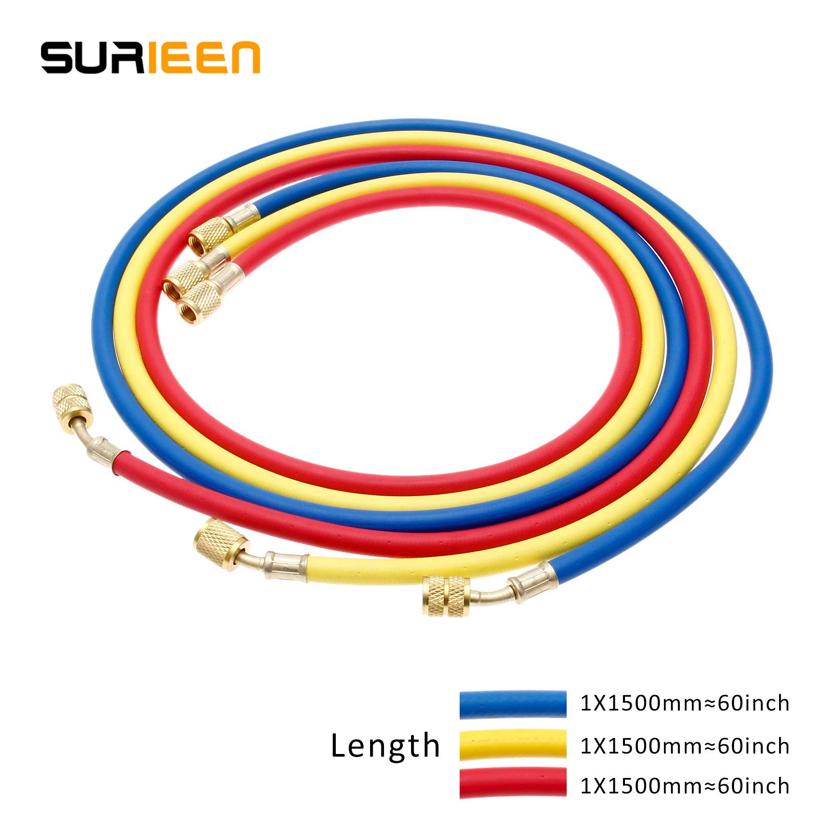 Set di tubi di ricarica CA refrigerante R410A, tubo di ricarica CA da 60 pollici SAE a 5/16 SAE, adatto per R410 R32 aria condizionata e HVAC Manifold Manifold Hose Kit (4000-800) PSI (3