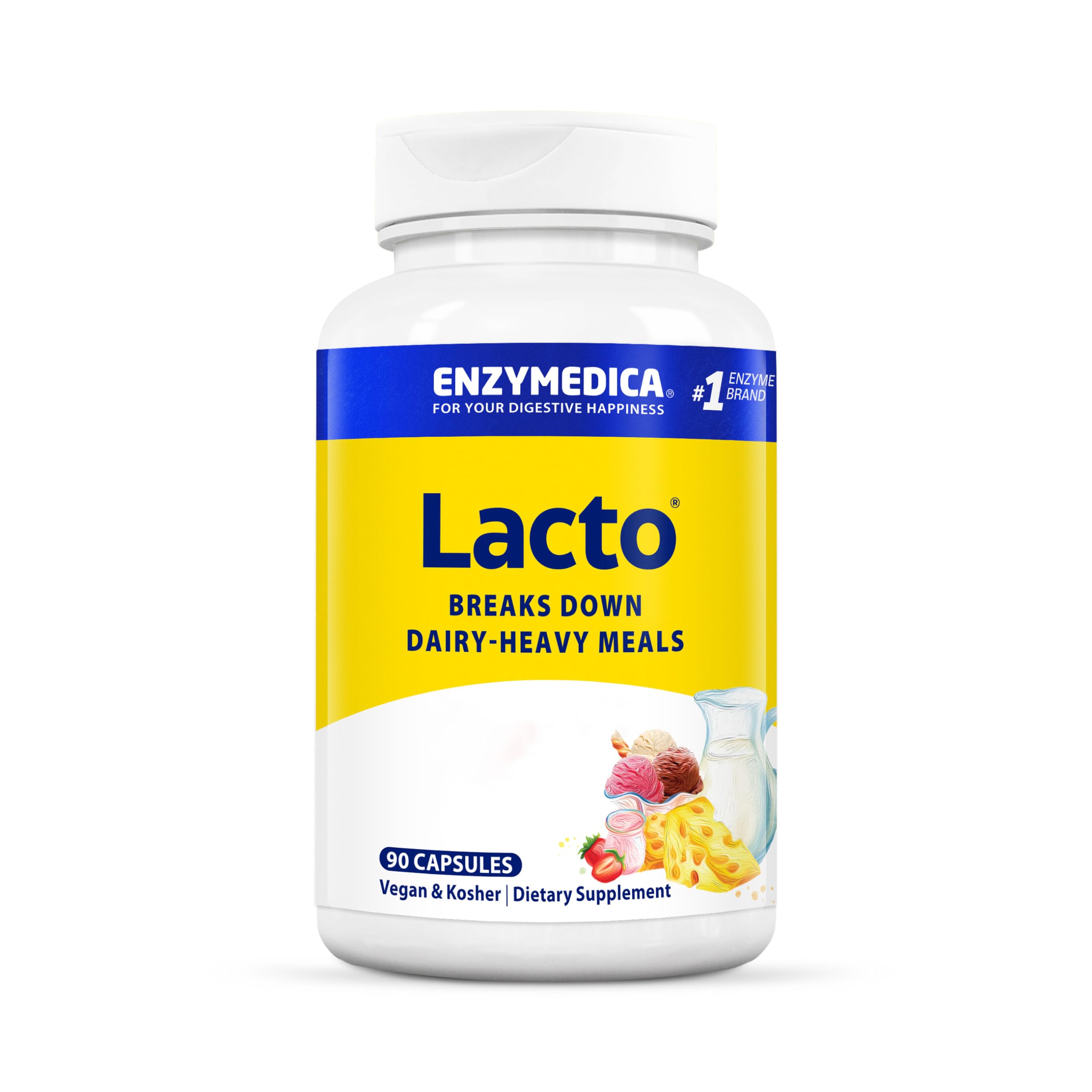 ENZYMEDICA - Lacto (90 Capsules) | Food Intolerance Digestive Enzymes Supplements | Maximum Lactose Digestive Enzymes Blend for Dairy Intolerance, Nutrient Supplements, Gut Health Supplement, Vegan