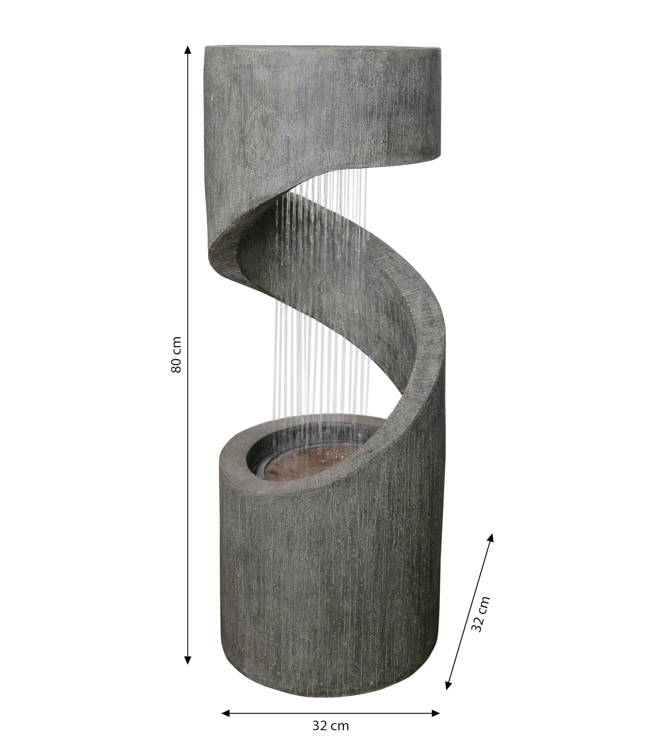 Dehner Gartenbrunnen Ronda, mit LED Beleuchtung, frostbeständig, solarfähiger Brunnen für Außen, 79.5 x 31.5 x 31.5 cm, Polyresin, grau