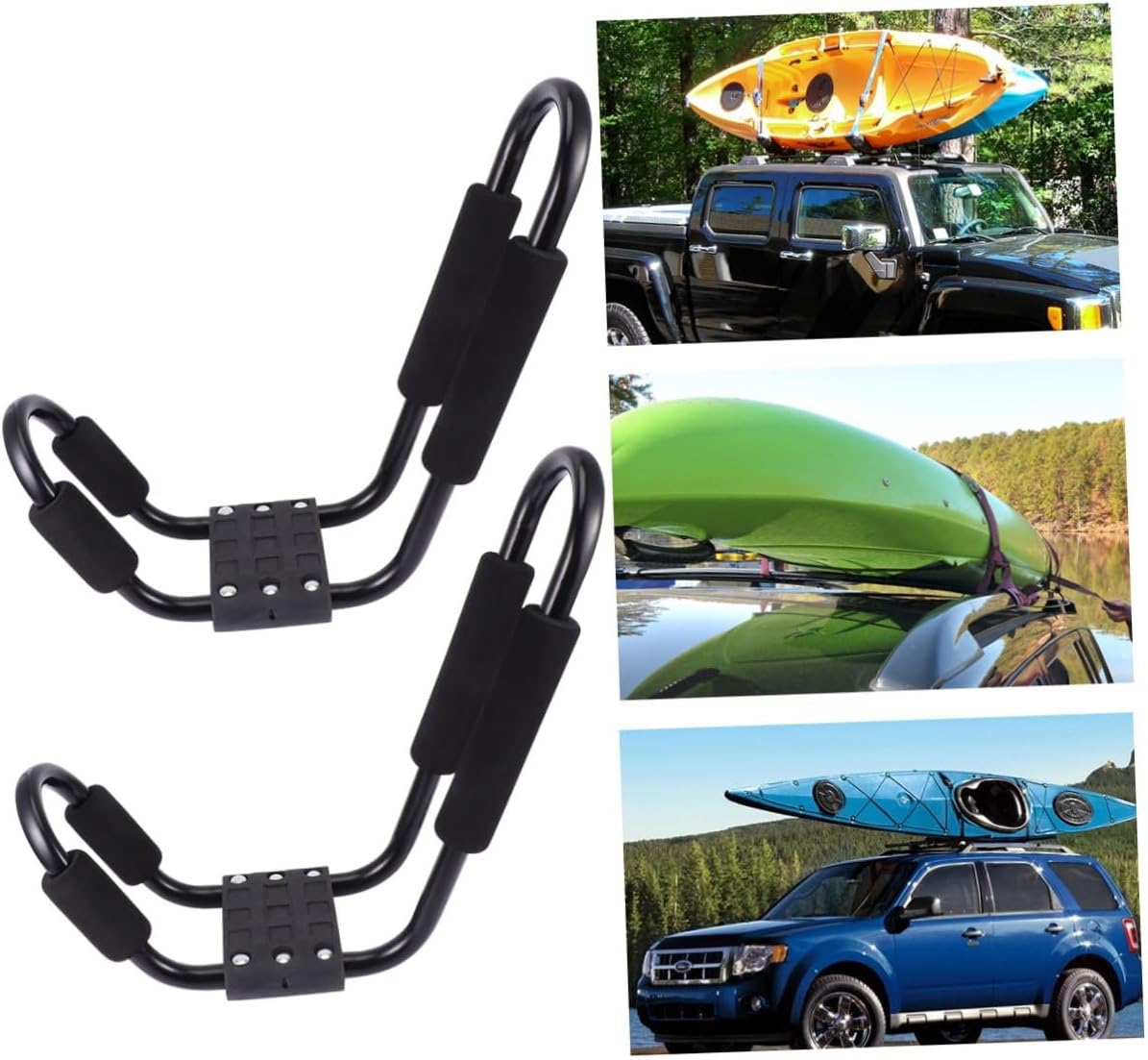Alipis 2pcs Kayak Roof Rack J-Shaped Car Rooftop Luggage Rack Detachable Kayak Carrier for SUV Truck Crossbar Mount