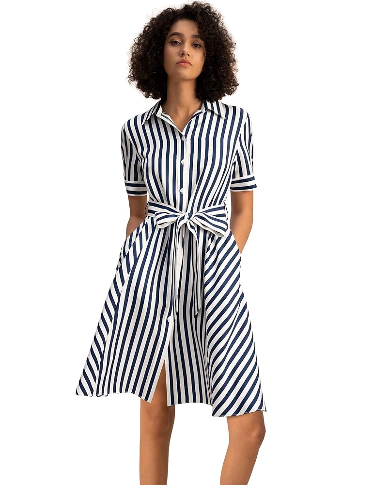 LilySilk Scarlet Silk Shirtdress for Women Short Sleeve