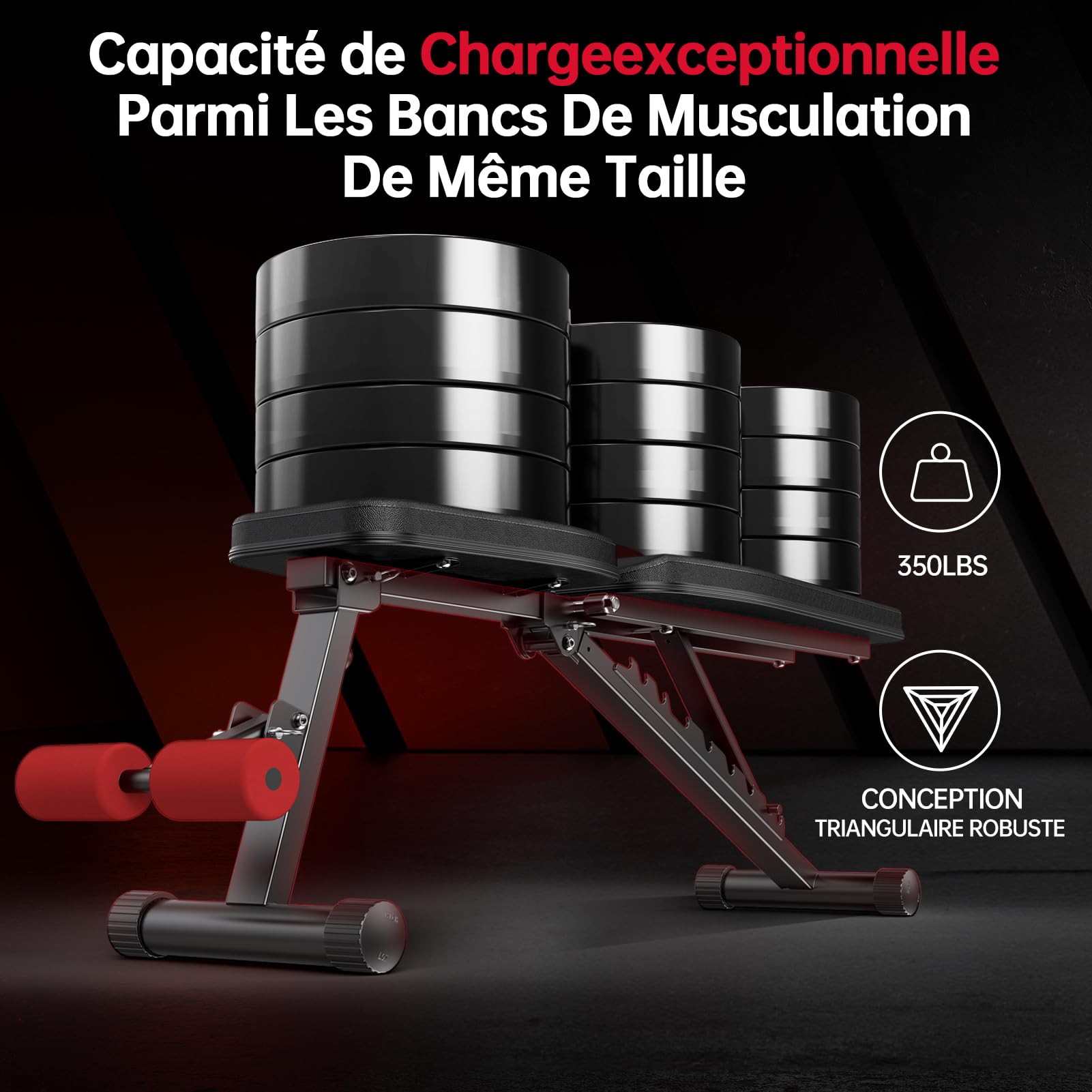 PASYOU Banc Musculation Pliable 10 Directions Réglables à 90° Verticalement Multifonctionnel Banc de Musculation pour un Entraînement Complet du Corps Banc Abdominaux