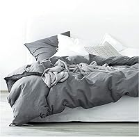 Vista 8 de Eikei - Juego de funda de edredón de chambray de algodón lavado, color sólido, estilo casual moderno, aspecto natural arrugado, sensación suave