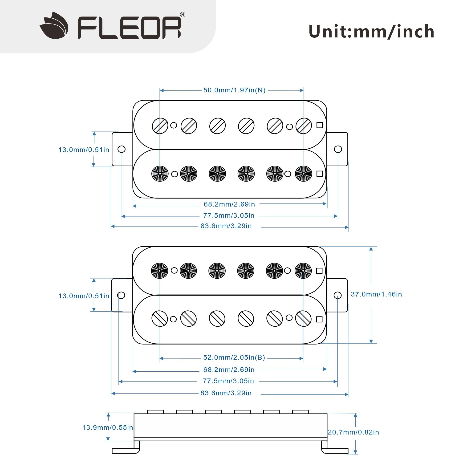 FLEOR Alnico 2 Humbucker Pickup HBA2 gitara elektryczna Humbucker Neck and Bridge Pickup Set, czarna