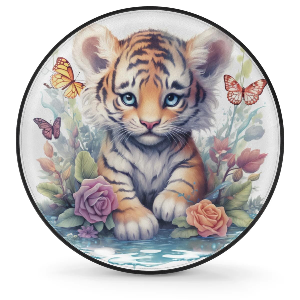 Spare Tire Cover for RV Trailer, Cut Tiger Butterfly Tire Covers Universal Fit for Travel Trailer Camper Jeep RV SUV Truck Waterproof Wheel Cover (14 inch for Diameter 25” - 27”),A-1044