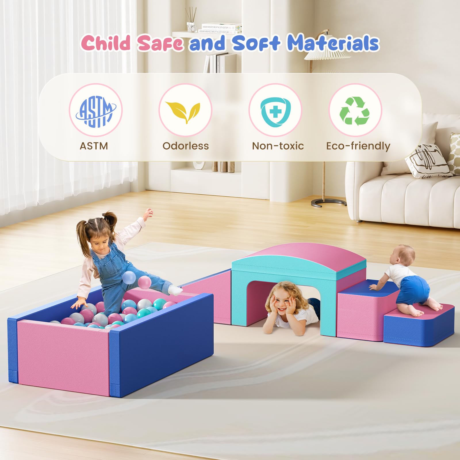 CUPCHID Blocchi da costruzione in schiuma per bambini,grandi blocchi da costruzione in schiuma giganti per bambini,giocattoli educativi prescolari per gattonare e arrampicarsi (Leone colorato-8 in 1)