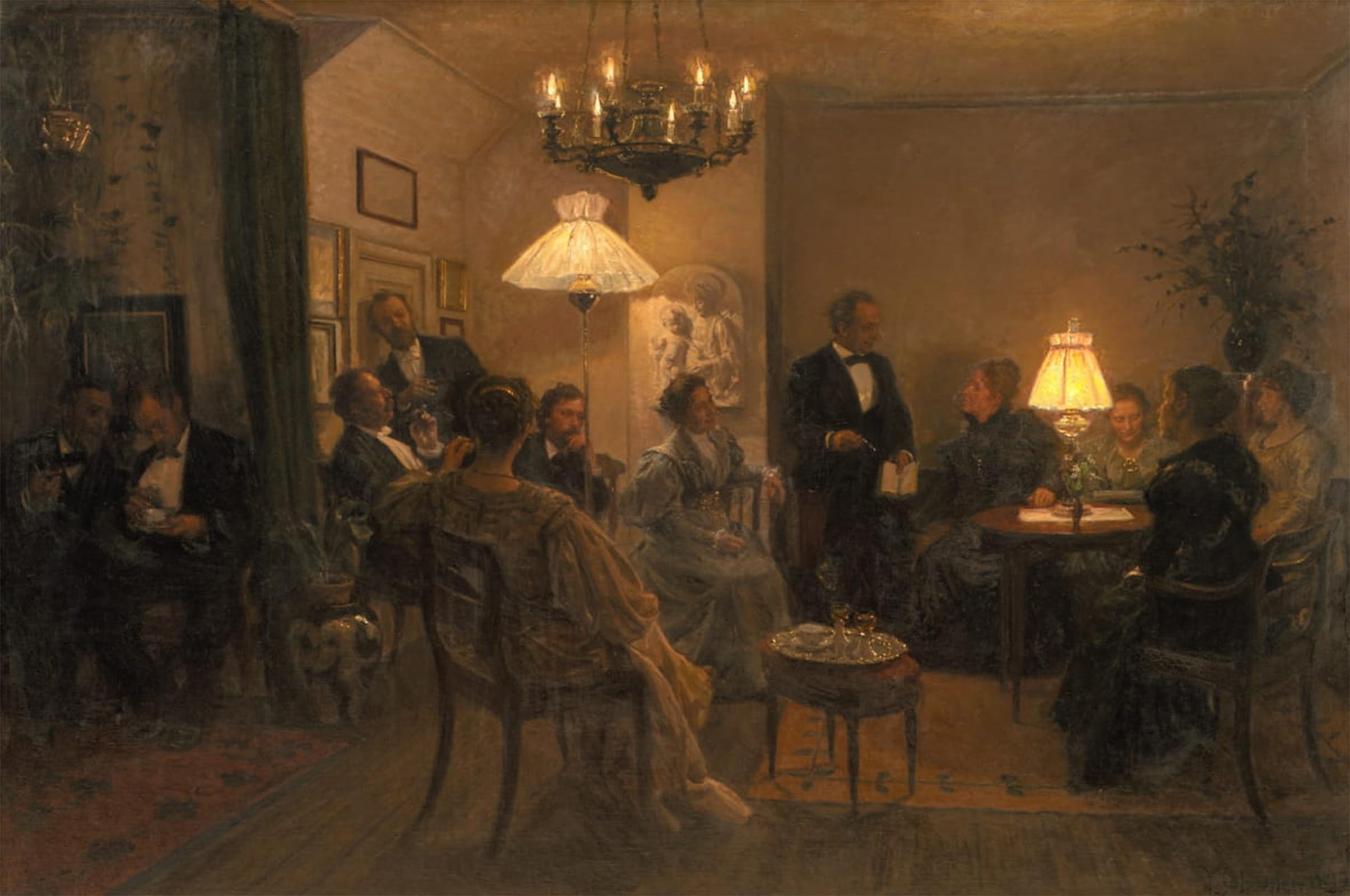 Artxlxxbn No Frame Famous Painting Art Wall Decor Abstract Art Picture An Evening Party In The Artist's Home By Viggo Johansen Animal Pictures For Home Decor 60X90cm