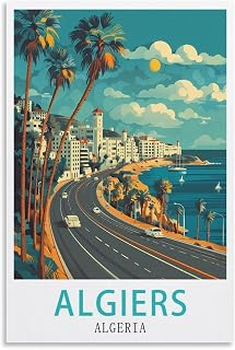 BEXYQVRI Algiers Algeria Vintage Travel Posters 08x12inch(20x30cm) Canvas Wall Art Print Picture Paintings for Living Room Bedroom Decor