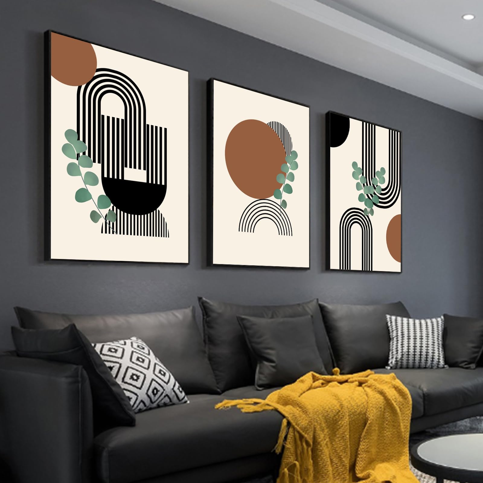 HEHGVCF Set of 3 Canvas Posters, Modern Minimalist Living Room Pictures, Abstract Wall Pictures, Black Canvas Pictures - Image 3
