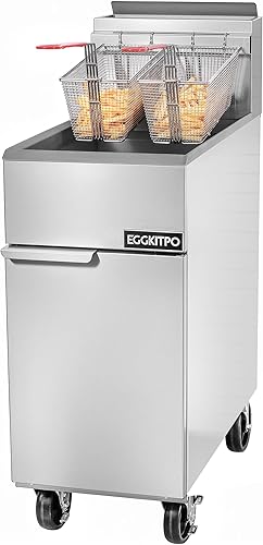 EGGKITPO Freidora comercial de gas natural de 120,000 BTU, 4 quemadores, freidora de pie de acero inoxidable con certificación CSA con 2 cestas de