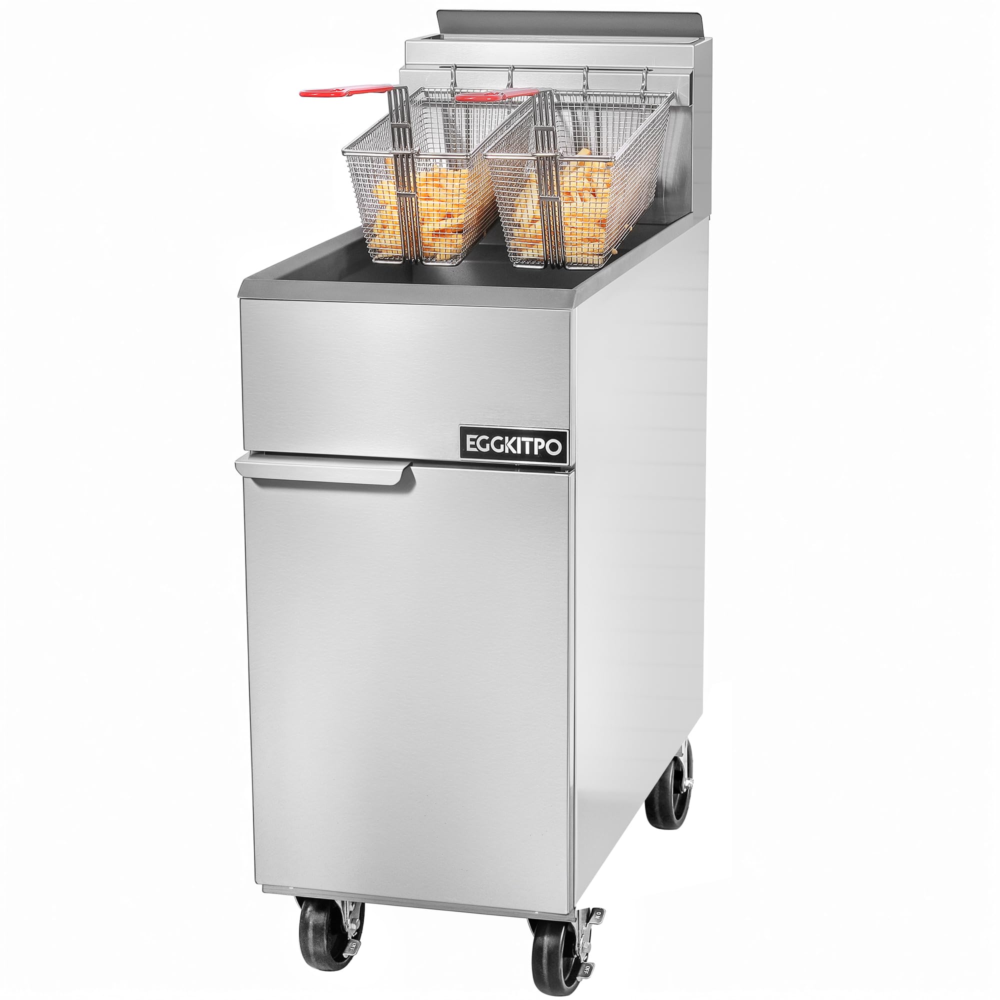 EGGKITPO Commercial Natural Gas Fryer 120,000 BTU 4 Burners Floor Standing Fryer CSA Certified Stainless Steel Deep Fryer with 2 Baskets 50 lb Capacity for Restaurant and Business