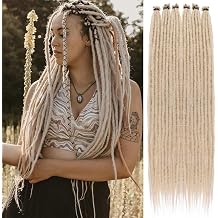 Leeven 20 Strands Blonde Dreadlock Extension 24 Inch Reggae Braids Locs Synthetic Hippie Single Ended Dreads 0.6 Width Handmade Dreads Hair Extensions /613#