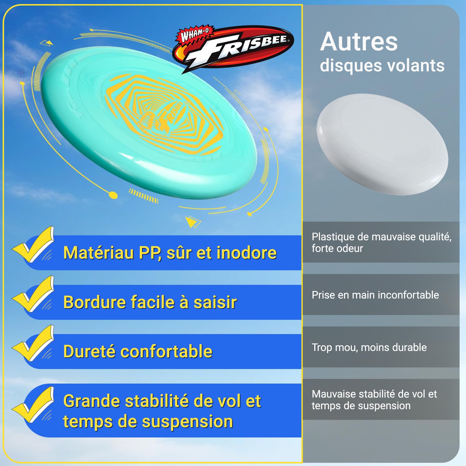 Wham-O Frisbee Go Disque Volant, 22.86cm Jouet Léger pour Débutants Enfants Garçons Filles 5 Ans et Plus, Jeu d'Extérieur pour Plage Parc Jardin - 70g