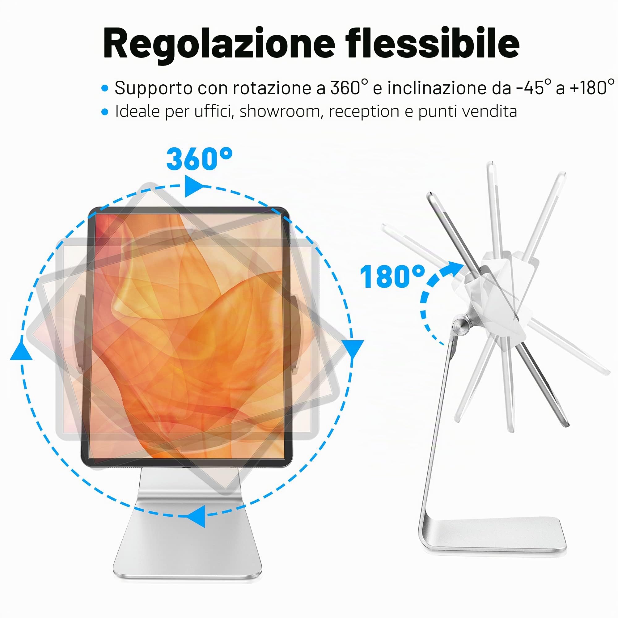AboveTEK, Supporto Girevole in Alluminio per iPad Pro/Air/Mini - Supporto Doppio Braccio 6"-13" per Tablet POS Kiosk iOS/Android, per Negozio/Ufficio/Cucina