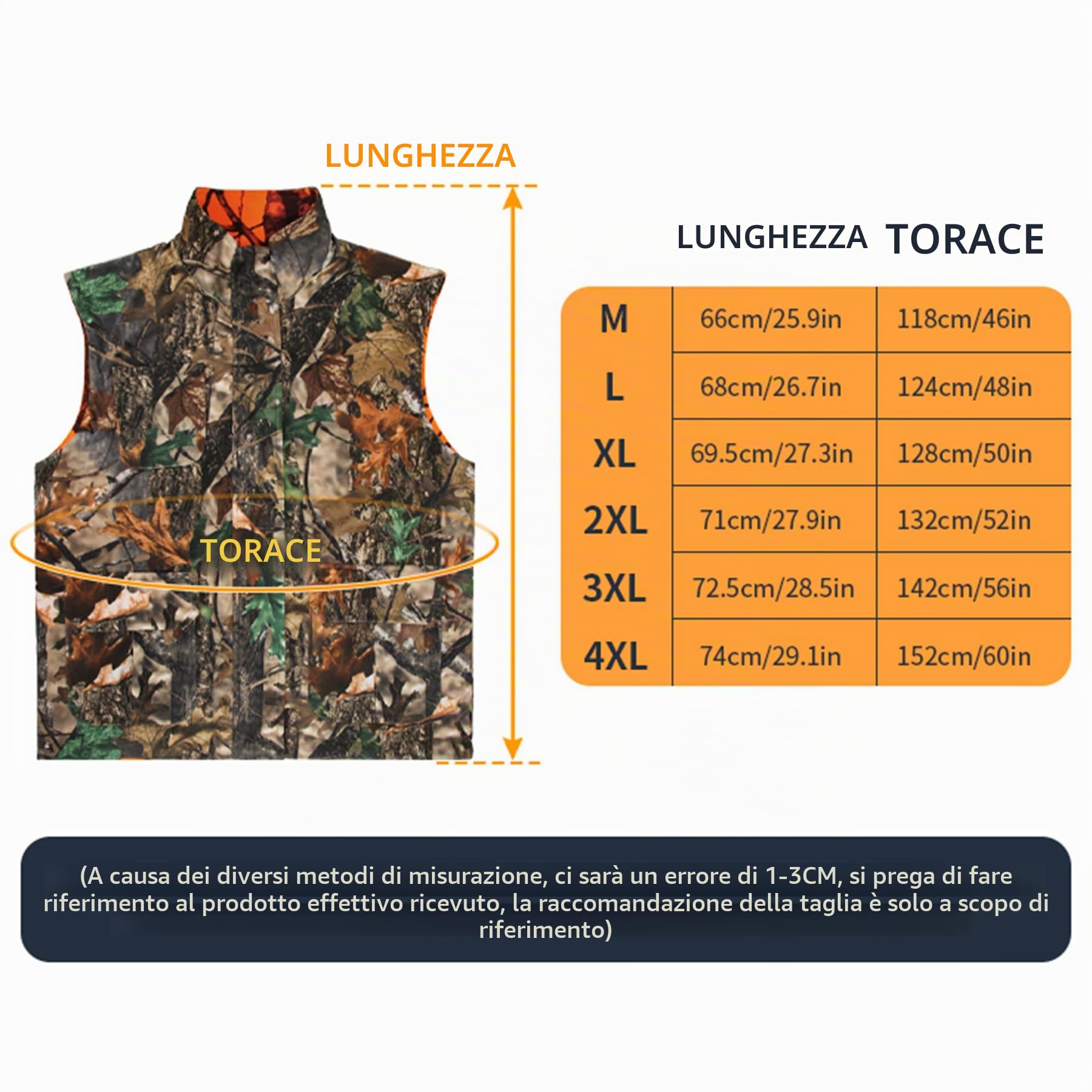 GUGULUZA Gilet da caccia da uomo morbido gilet Safty con tasche reversibile arancione + mimetico