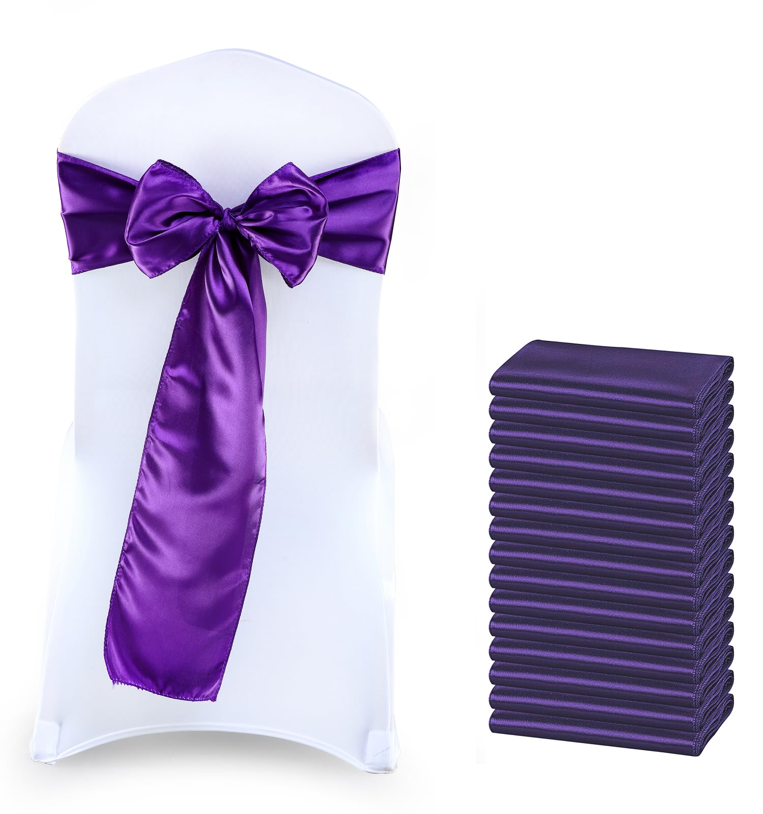 VDS Satin Chair Sashes Chair Cover Back Tie Sateen Bows Ribbon for Wedding Birthday Graduation Engagement Ceremony Event Party Banquet Venue Hotel All Dining Chair Decoration (75PC) (Purple) — image 1