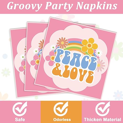 Miniatura 3 de ZOIIWA 96 piezas de suministros de fiesta Groovy para 24 invitados, juego de vajilla bohemio bohemio hippie margarita, decoración de fiesta pastel,