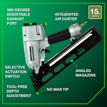 Metabo HPT 15 Gauge Angled Finish Nailer, Selective Actuation, NT65MA4