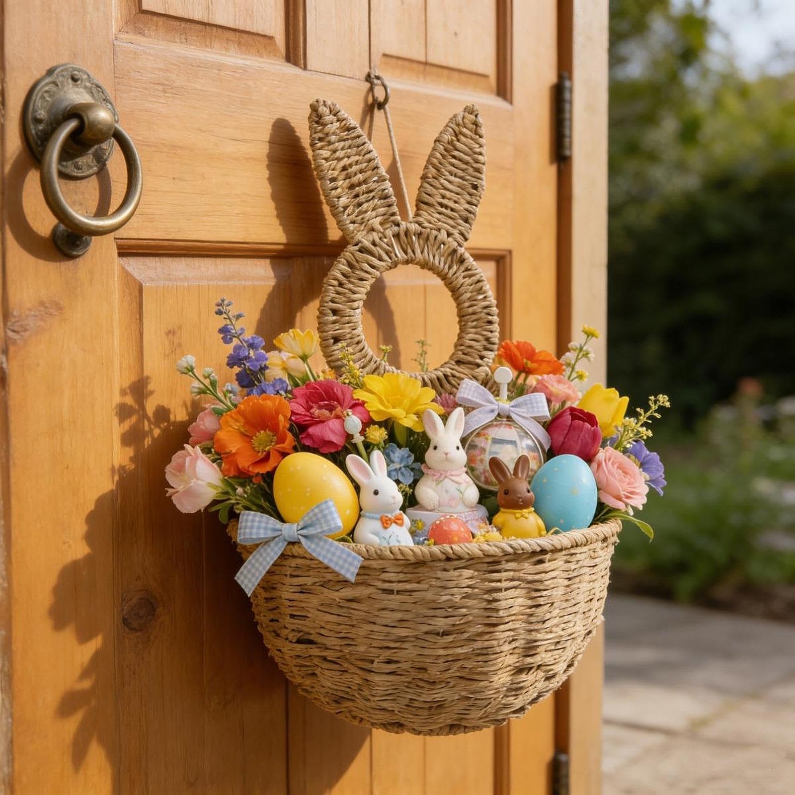 Hasengeflecht Korb, Eleganter Wandkorb Zum Aufhängen für Blumen Und Eier, Ostern, Tür, Garten