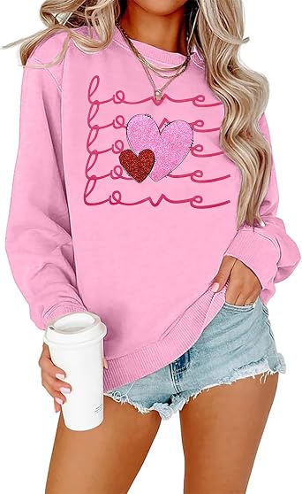 JINTING Valentines Sweatshirts for Women Love Heart Graphic Pullover Valentines Sequins Shirt Gift for Her