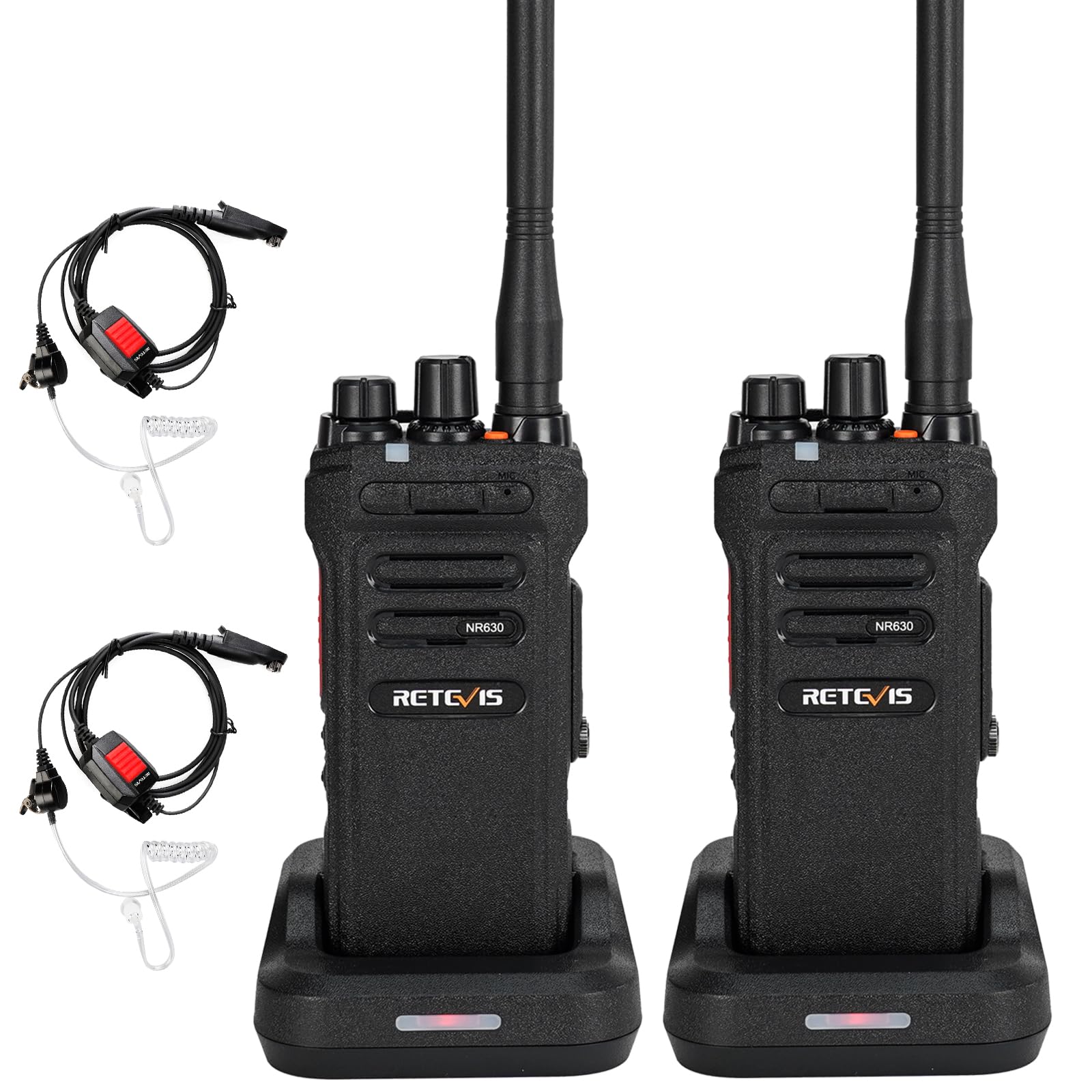 Retevis NR630 Talkie Walkie Professionnel, Radio Bidirectionnelle Longue Portée IP67 Étanche, Réduction de Bruit, 2800mAh, VOX, Rechargeable Talkie Walkie avec Casque pour Restaurant (Noir, 2Pcs)