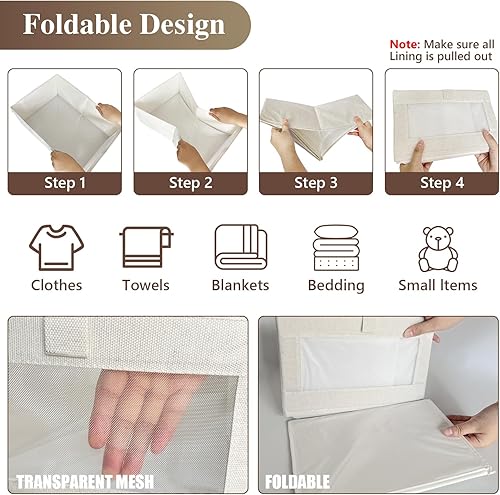 Miniatura 8 de Organizadores y almacenamiento de ropa de lino, paquete de 4 contenedores de almacenamiento de ropa de lino con ventana de malla, organizador de