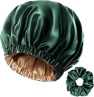 بونيه من الساتان، بونيه من الحرير، بونيه للشعر للنوم، للنساء، شعر طبيعي مجعد اللون اخضر