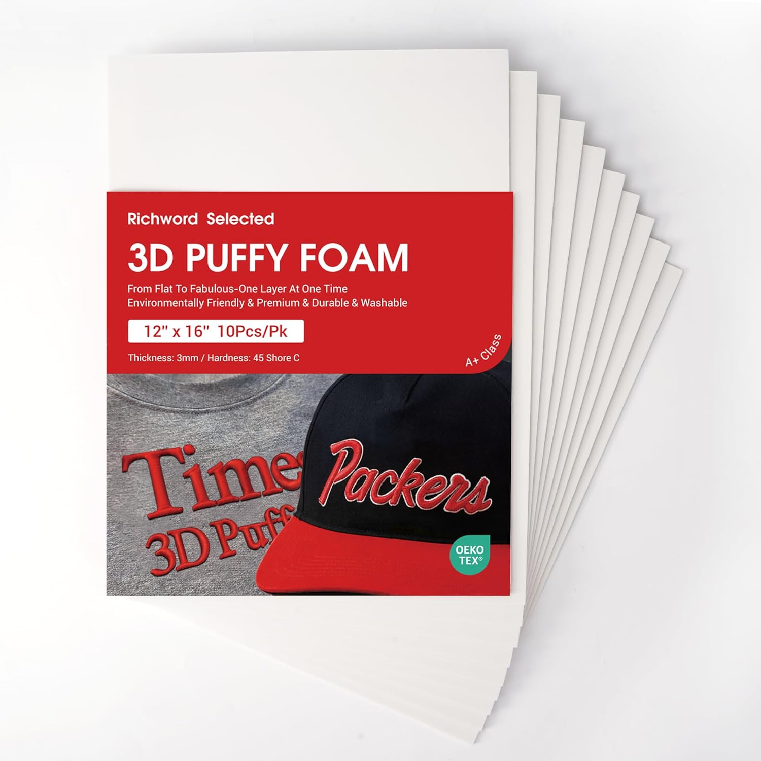 BAi 3D Embroidery Puffy Foam 12"x16" 3MM - 10PCS (5White+5Black) for Caps, Jackets, Garments and More