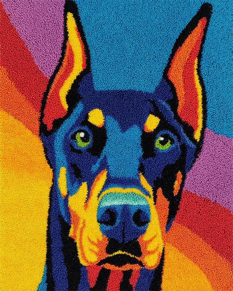 FWRTYCB Latch Hook Kit for Adults and Beginners -Doberman Pinscher DIY Tapestry Rug Making with Printed Patterns,20X15Inch Canvas Yarn for Home Décor