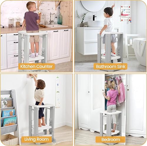 Miniatura 6 de Taburete de altura ajustable para niños, taburete de aprendizaje Montessori, taburete de cocina para niños pequeños con tablero de borrado en seco,
