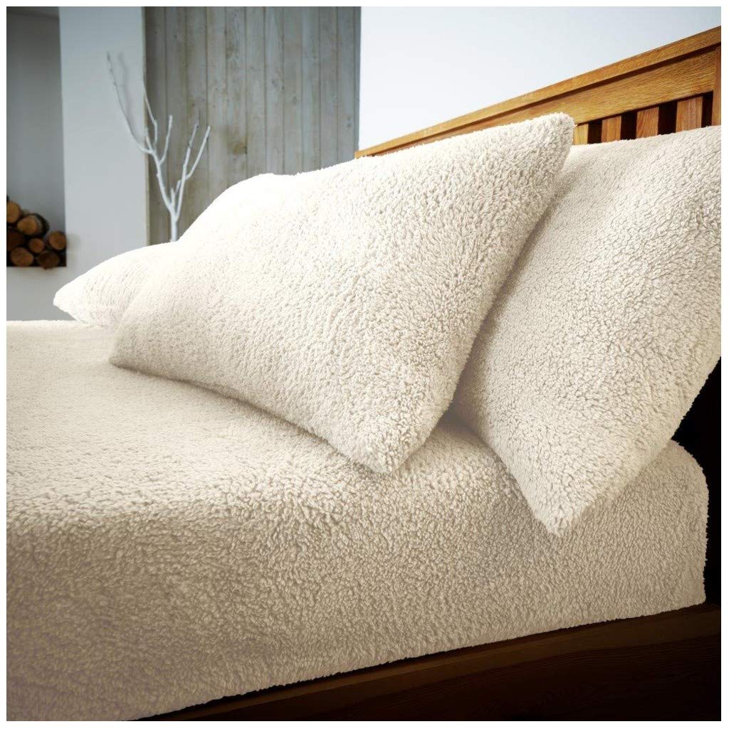 GoldStar® Teddy Fleece Pair Pillow Case Fluffy Warm and Cozy in Colours, Cream