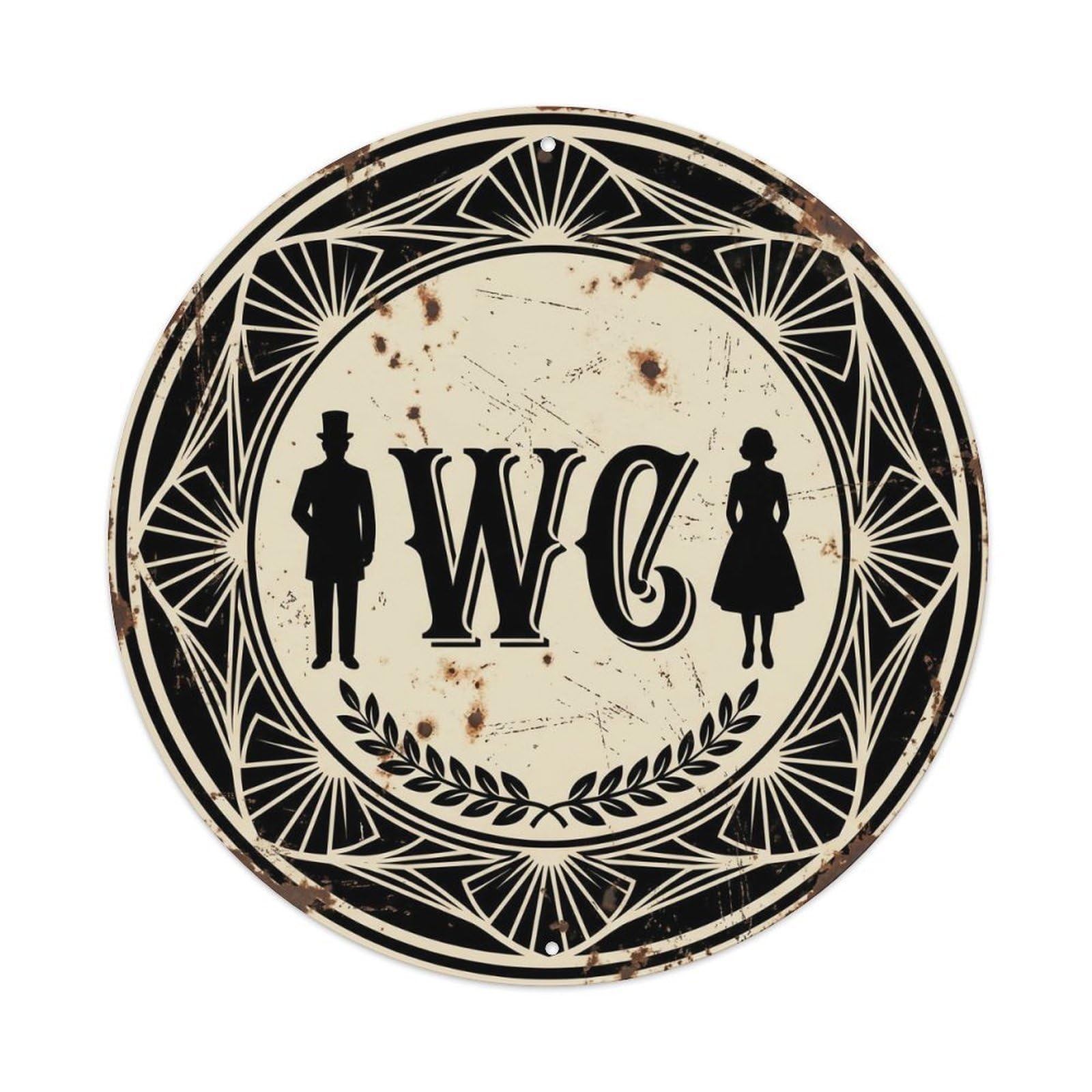 Toilet （WC） Vintage Restroom Emblem 1 Metal Tin Sign Plaque Wall Decor for Cafe, Club Bar, Office, Home Garden Round Metal Poster 8x8Inch