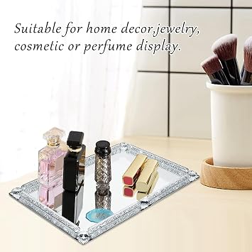 Large Crystal Tray, 15.7x11.8 Silver Rectangular Perfume Tray