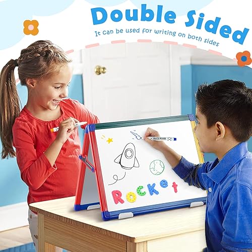 Miniatura 4 de SWANCROWN - Pizarra blanca portátil de borrado en seco para niños, pizarra blanca magnética portátil de 16 x 12 pulgadas, caballete de arte de doble