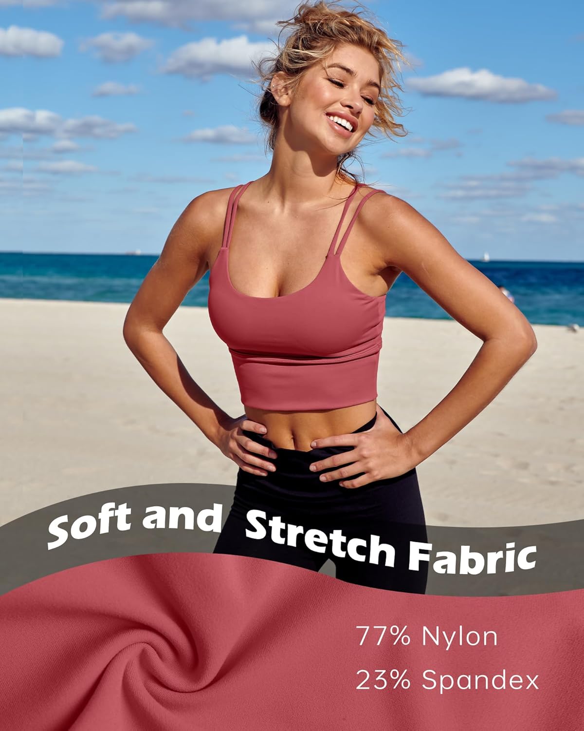 Everrysea Sports Bras for Women High Support Longline Workout Tank Tops Built in Bra Strappy Yoga Padded Crop Top - Image 7