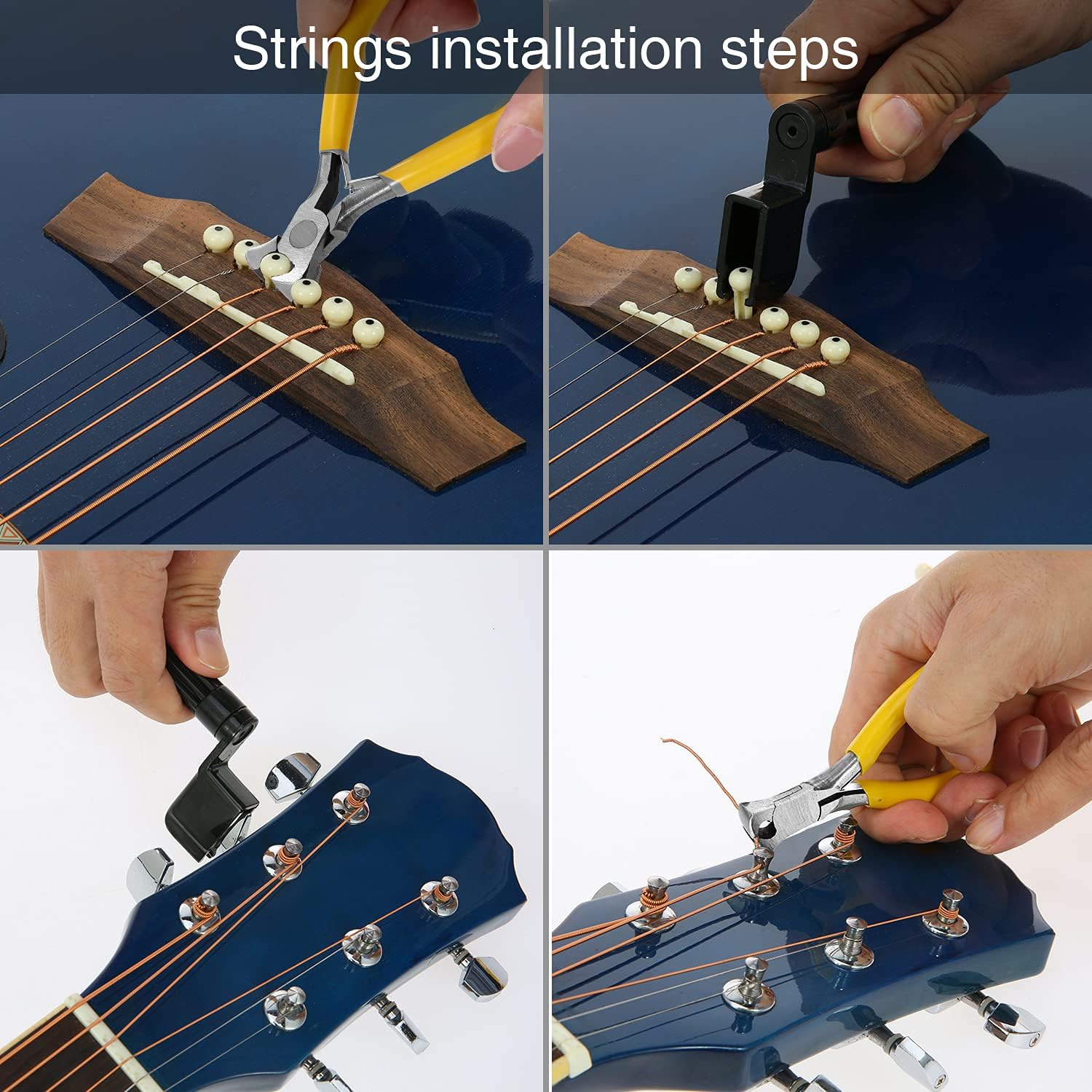 summina Guitar Repairing Maintenance Cleaning Tool Kit Includes String Ruler Gauge Measuring Tool Hex Wrench Set Files String Winder String Cutter Bridge Pins Picks Bag for Guitar Ukulele - Image 5