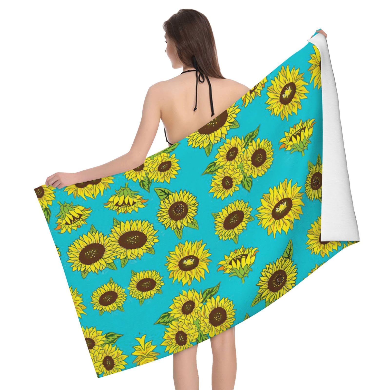 Serviette de bain microfibre à motif tournesol pour douche et sport