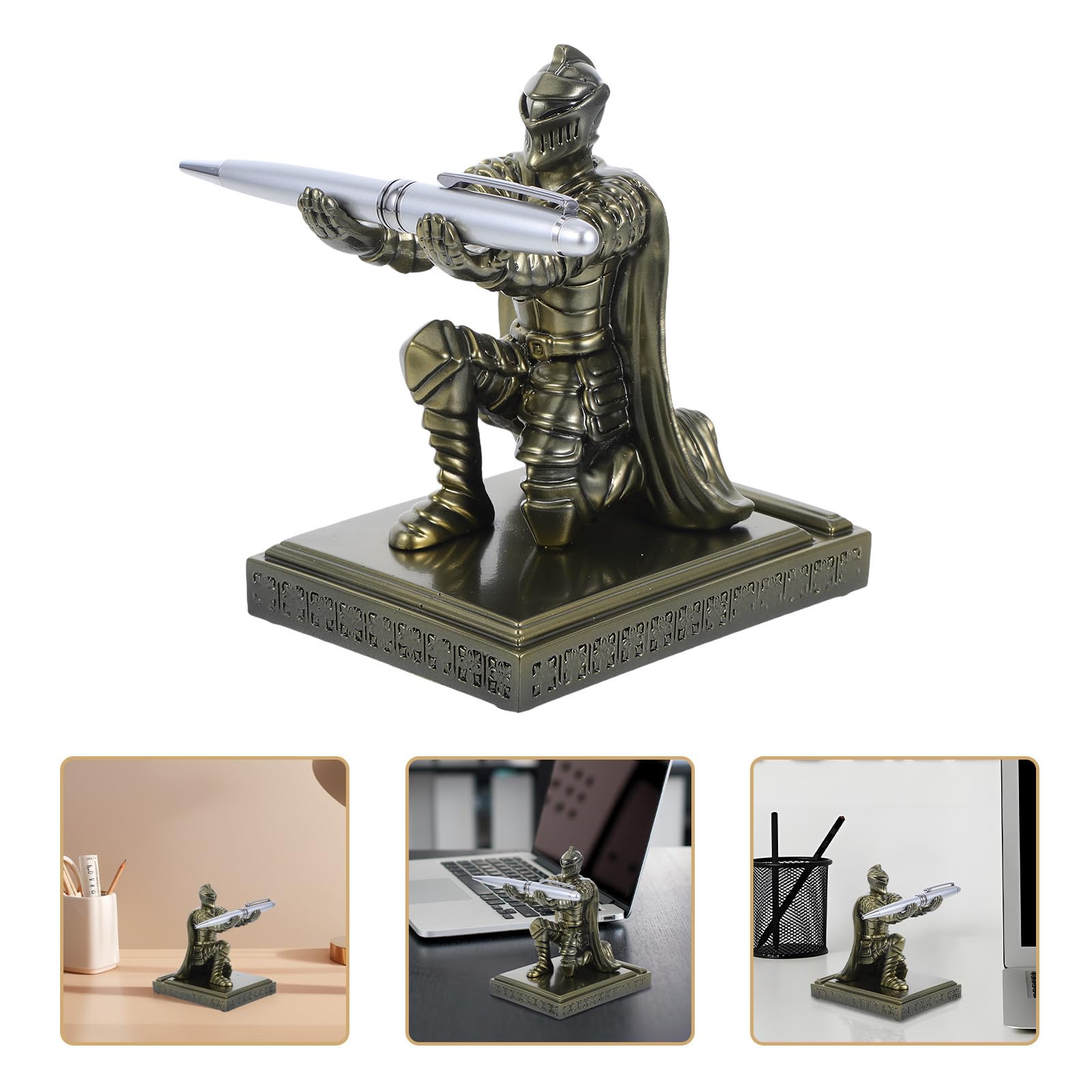 Sosoport Portapenne e Design Medievale Unico Guerriero in Resina Base Stabile Organizer da Scrivania Retrò per Ufficio e Vanity