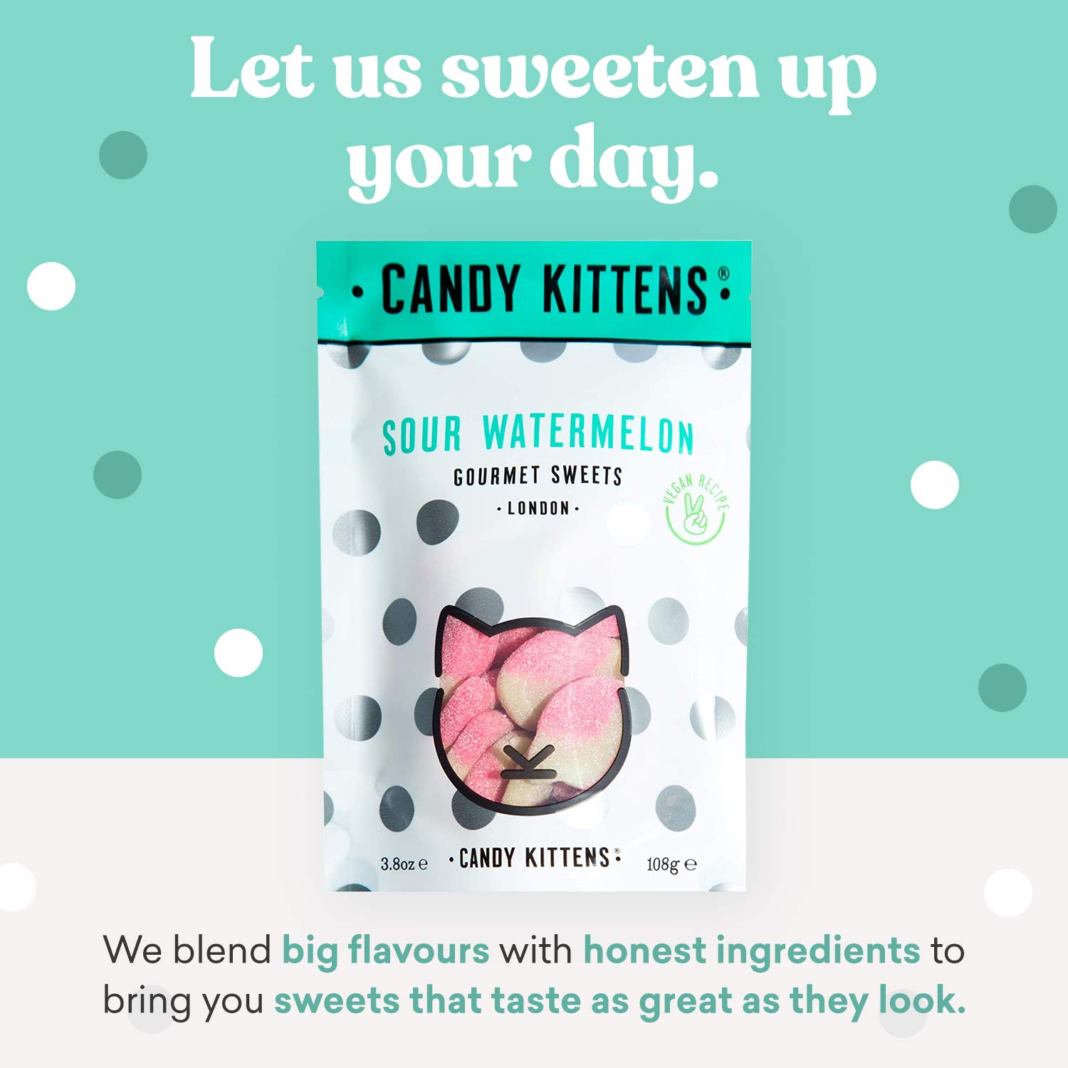 Candy Kittens Vegan Sweets - Gluten-Free - Natural Fruit Flavour Candy - Gummy Chewy Gourmet Sweets - Sour Watermelon, 3.8oz (Pack of 9)