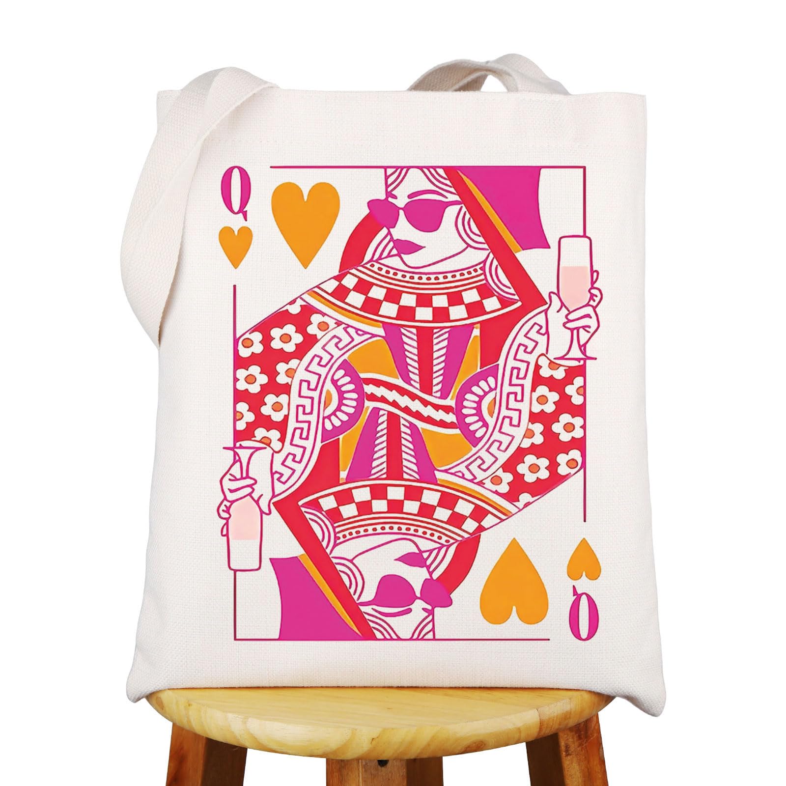 WZMPA Queen Of Hearts Poker Tote Bag - Gambling Theme Gift with Playing Card Design