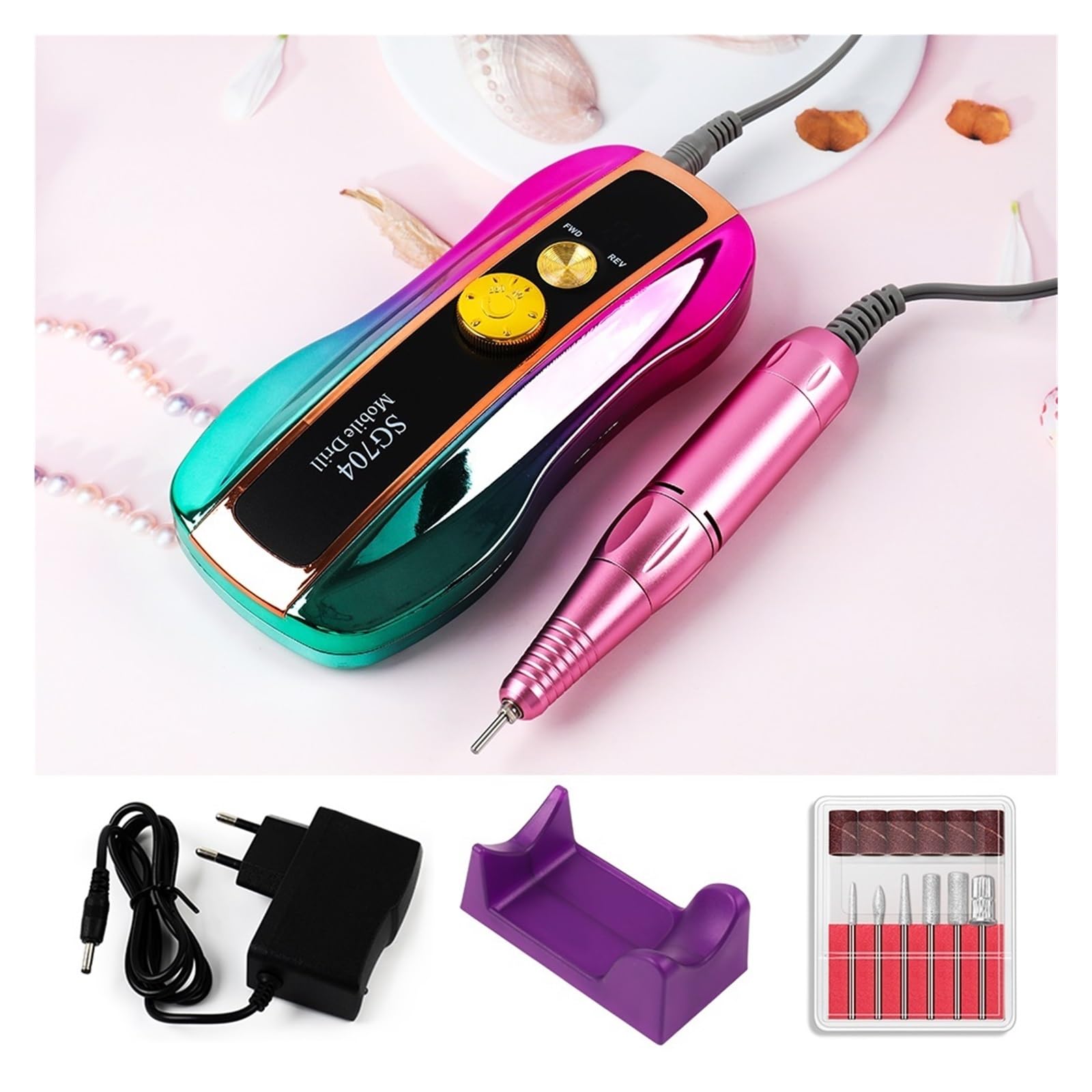 Wiertarka do paznokci, 35000RPM wiertarka do paznokci z wyświetlaczem LCD HD, akumulatorowy mistrz Manicure, przenośna frezarka do użytku domowego(Green)